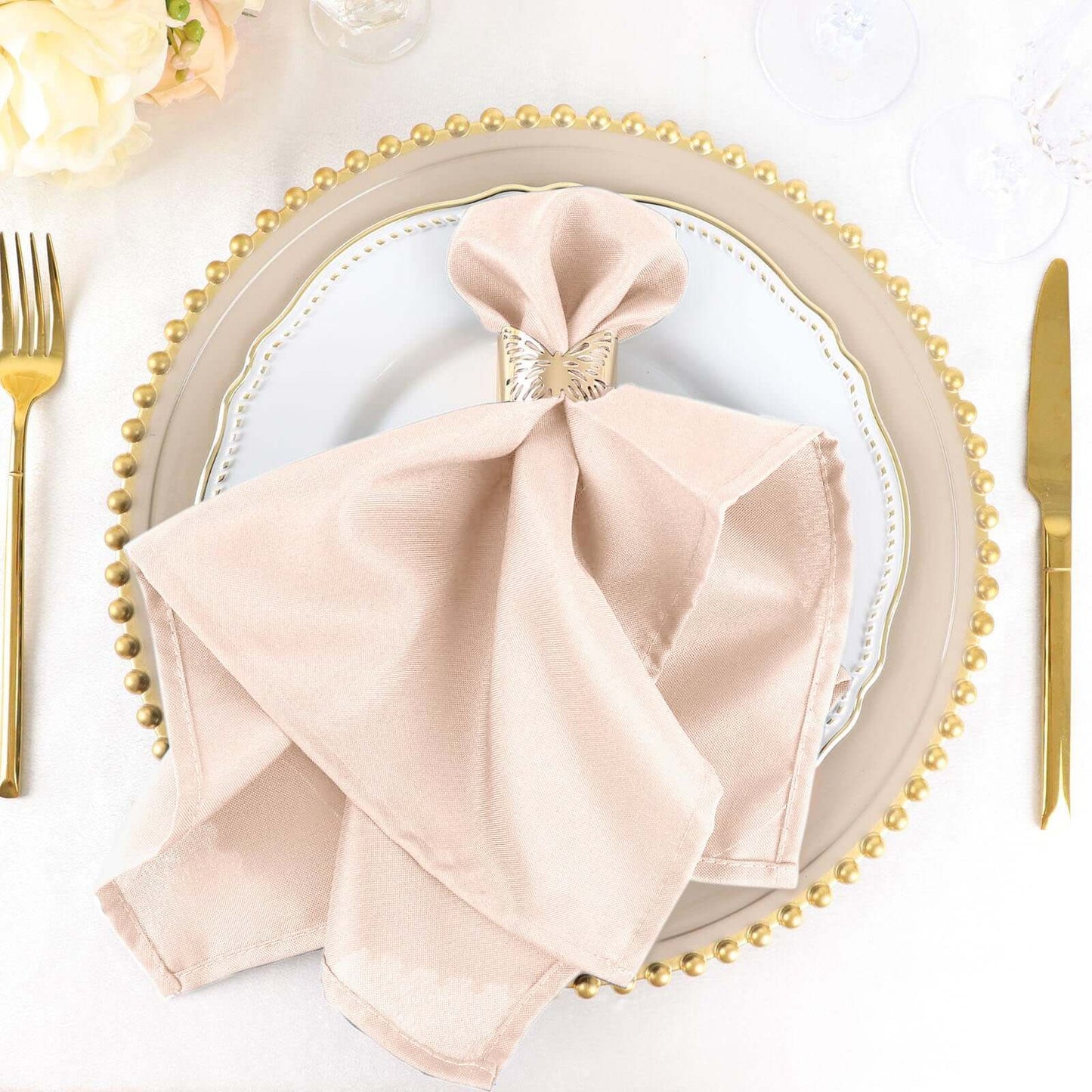 5 Pack Polyester 20"x20" Napkins Blush - Wrinkle Resistant & Easy Care Cloth Napkins - NestOCart
