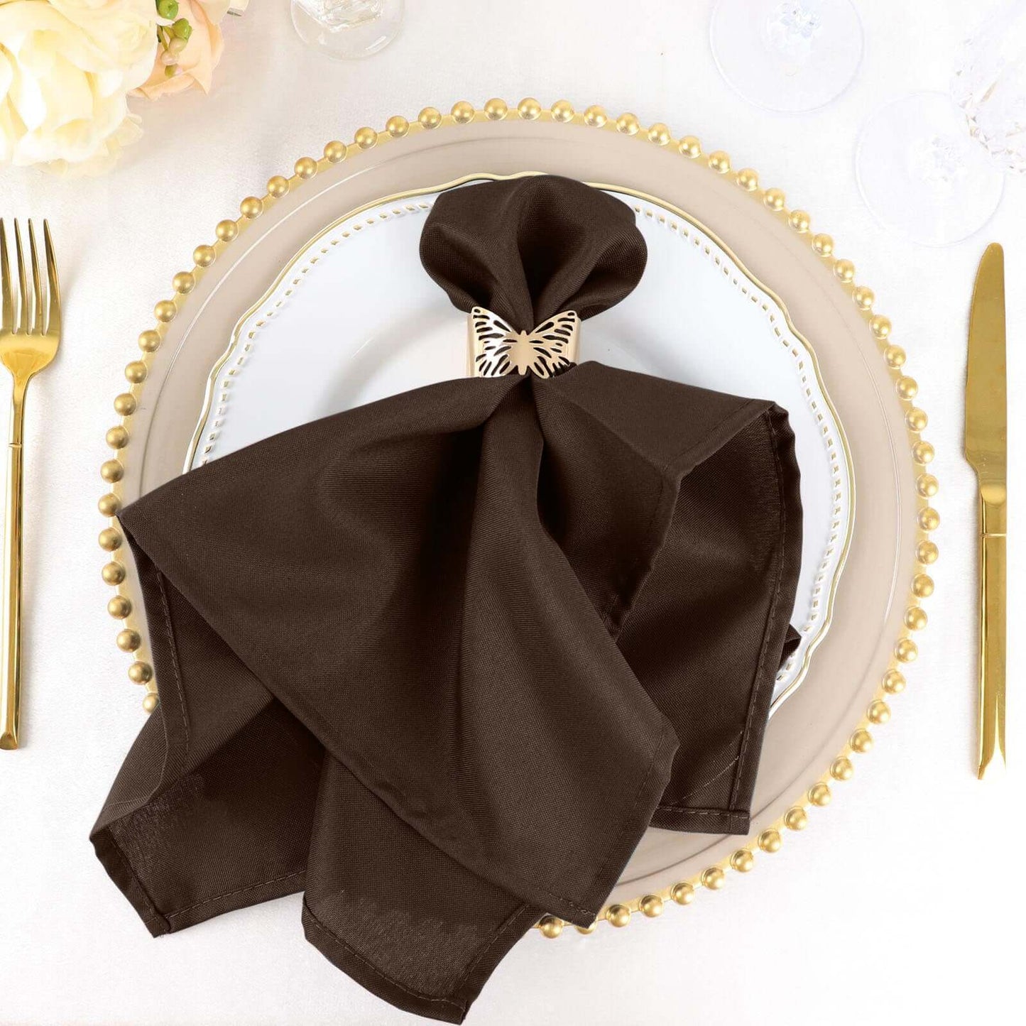 5 Pack Polyester 20"x20" Napkins Chocolate - Wrinkle Resistant & Easy Care Cloth Napkins - NestOCart
