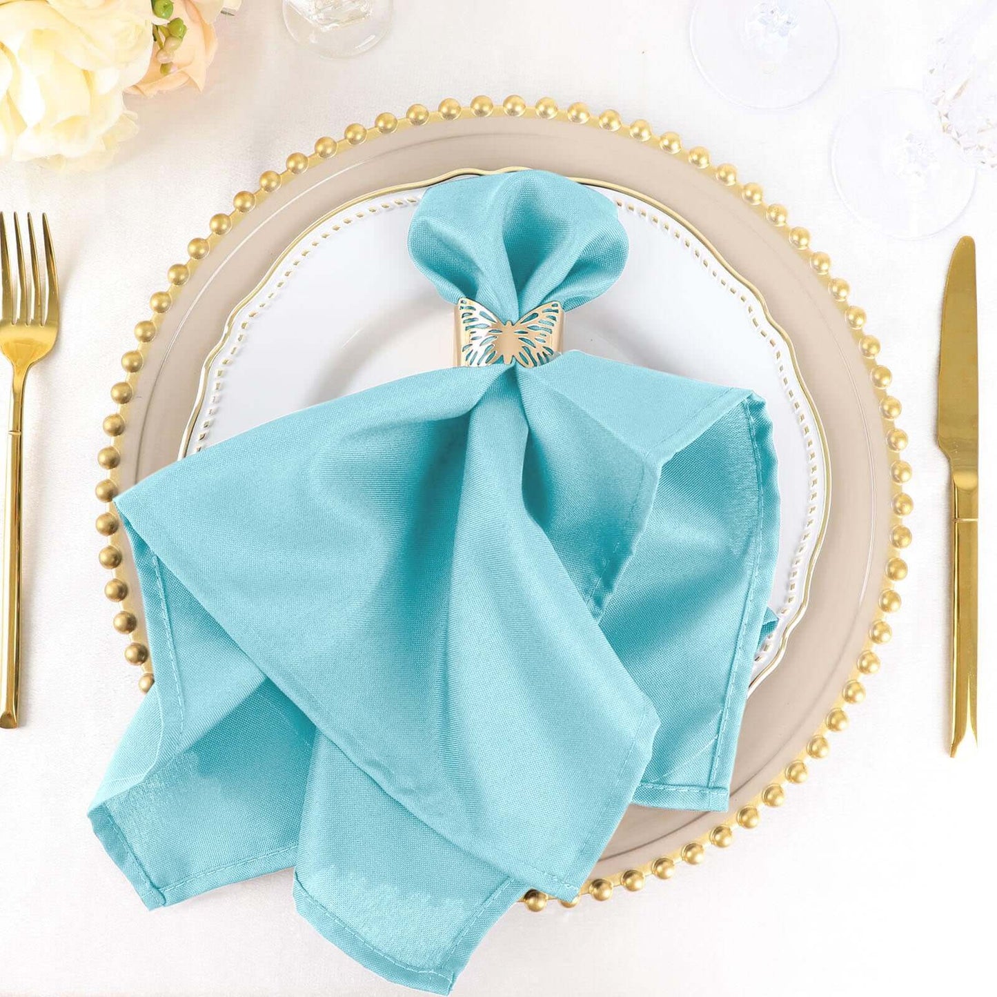 5 Pack Polyester 20"x20" Napkins Light Blue - Wrinkle Resistant & Easy Care Cloth Napkins - NestOCart