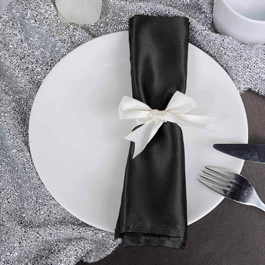5 Pack Satin 20"x20" Napkins Black - Luxurious Shine & Smooth Dinner Napkins for Upscale Events - NestOCart