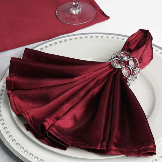 5 Pack Satin 20"x20" Napkins Burgundy - Luxurious Shine & Smooth Dinner Napkins - NestOCart