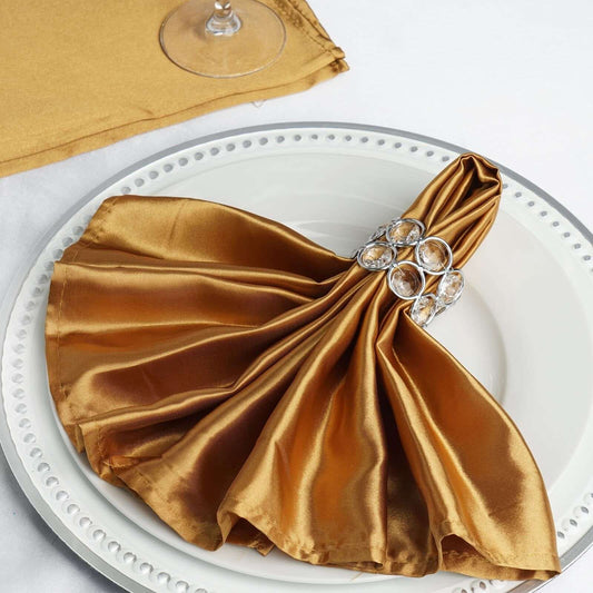 5 Pack Satin 20"x20" Napkins Gold - Luxurious Shine & Smooth Dinner Napkins for Upscale Events - NestOCart
