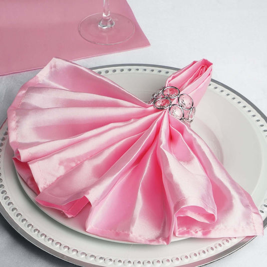 5 Pack Satin 20"x20" Napkins Pink - Luxurious Shine & Smooth Dinner Napkins - NestOCart