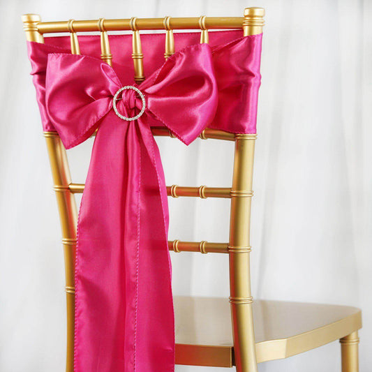 5 Pack Satin Chair Sashes Fuchsia - Durable Chair Bows with Shiny Finish 6"x106" - NestOCart