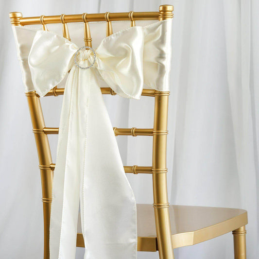 5 Pack Satin Chair Sashes Ivory - Durable Chair Bows with Shiny Finish 6"x106" - NestOCart