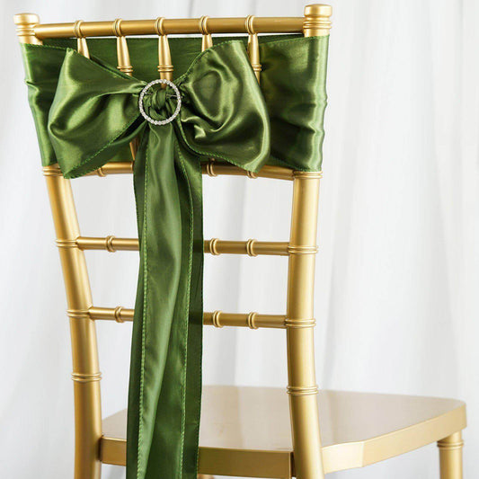 5 Pack Satin Chair Sashes Olive Green - Durable Chair Bows with Shiny Finish 6"x106" - NestOCart