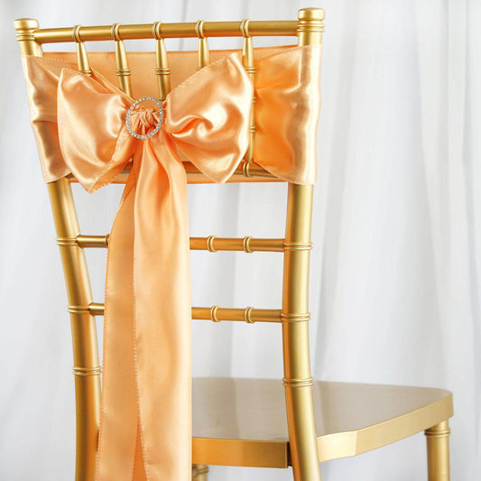 5 Pack Satin Chair Sashes Peach - Durable Chair Bows with Shiny Finish 6"x106" - NestOCart