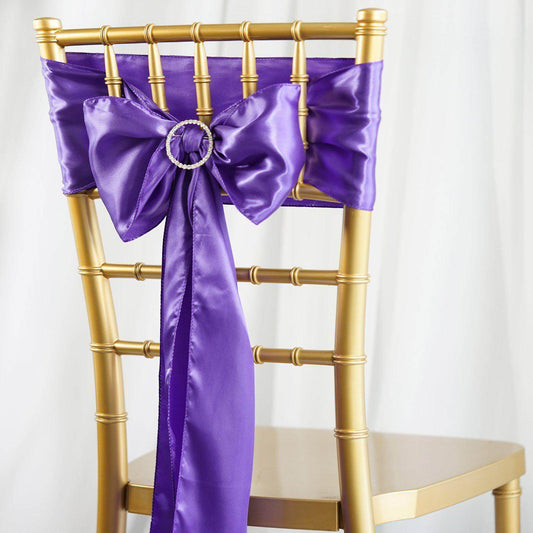 5 Pack Satin Chair Sashes Purple - Durable Chair Bows with Shiny Finish 6"x106" - NestOCart