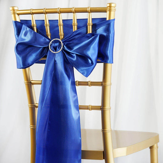 5 Pack Satin Chair Sashes Royal Blue - Durable Chair Bows with Shiny Finish 6"x106" - NestOCart