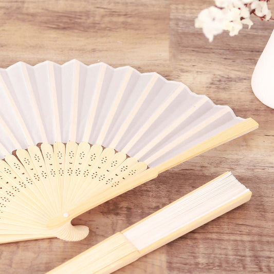 5 Pack White Asian Silk Folding Fans Party Favors, Oriental Folding Fan Favors - Bell Racket Store
