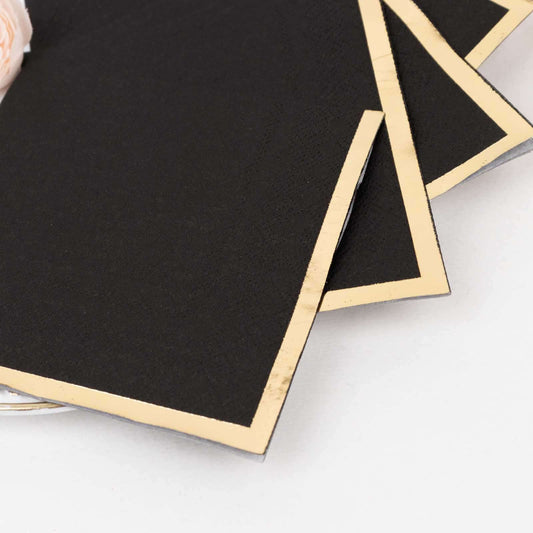 50 - Pack Paper Beverage Napkins Black with Gold Foil Edge - 2 Ply Disposable Soft 18GSM Cocktail Napkins for Events 5"x5" - Bell Racket Store