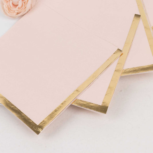 50 - Pack Paper Beverage Napkins Blush with Gold Foil Edge - 2 Ply Disposable Soft 18GSM Cocktail Napkins 5"x5" - Bell Racket Store