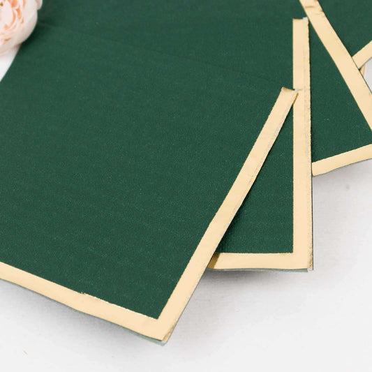 50 - Pack Paper Beverage Napkins Hunter Emerald Green with Gold Foil Edge - 2 Ply Disposable Soft 18GSM Cocktail Napkins 5"x5" - Bell Racket Store