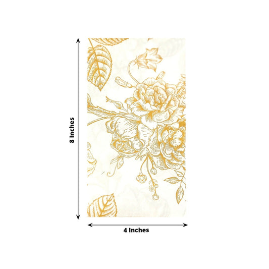 50 - Pack Paper Dinner Napkins White with Gold French Toile Floral Pattern 2 - Ply - Stylish Disposable Napkins for Events - Bell Racket Store
