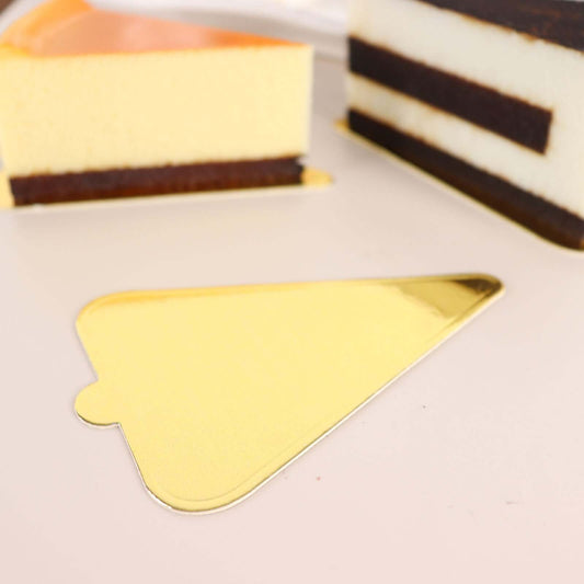 50 - Pack Triangle Cake Boards in Gold Cardboard - Grease Proof Mini Paper Trays for Pastries Cupcakes & Dessert Slices 2.8"x 4.5" - Bell Racket Store
