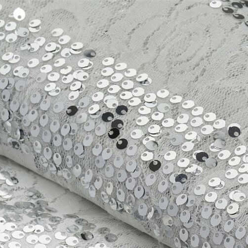 54"x4 Yards White With Silver Sequin Parallels Lace Fabric Bolt, DIY Craft Fabric Roll - NestOCart