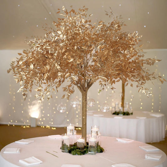 5ft Golden Faux Leaf Trees with Natural - Look Trunks – Floor Décor for Venues & Events - Bell Racket Store