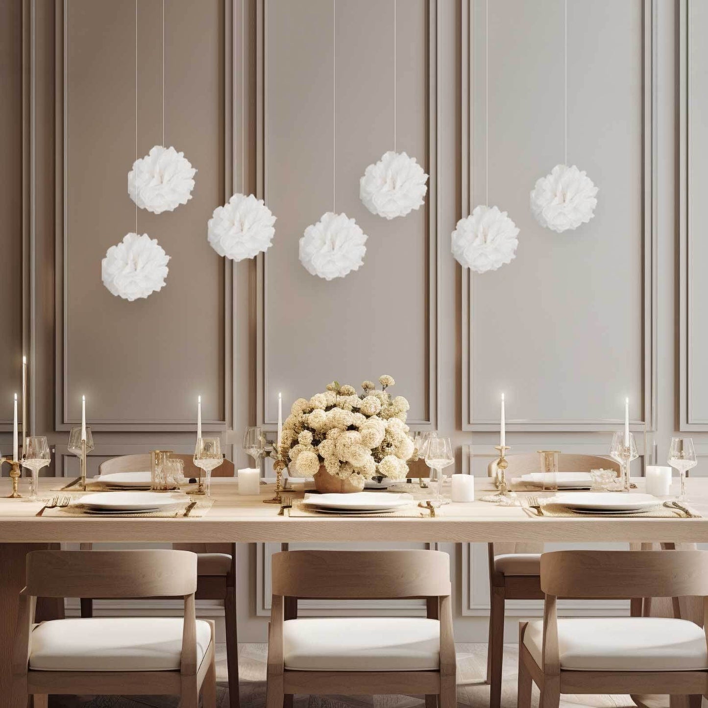 6 Pack 6" White Tissue Paper Pom Poms Flower Balls, Ceiling Wall Hanging Decorations - NestOCart