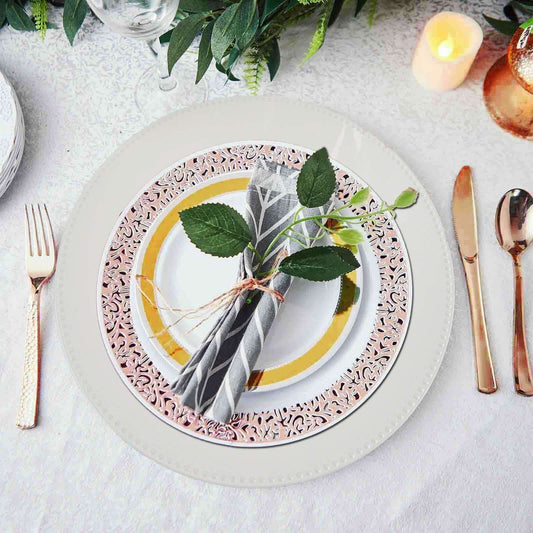 6 - Pack Acrylic Round Charger Plates 13" in White with Beaded Rim, Dinner Charger Event Tabletop Decor - NestOCart