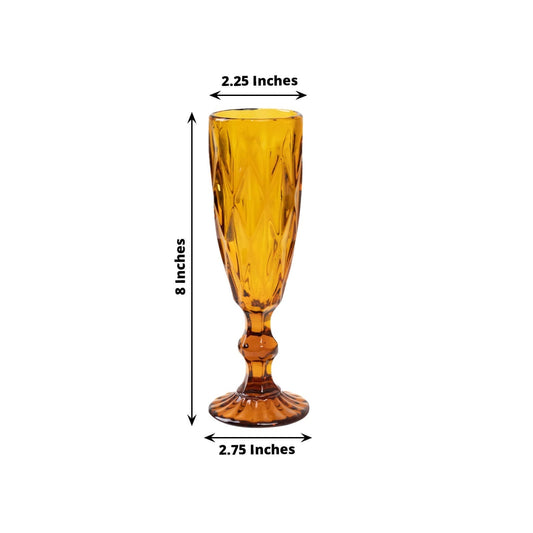 6 - Pack Champagne Flute Glasses Transparent Amber Gold Textured Crystal Cut Design - Chic Wine Goblets for Parties & Events 6oz 8" - Bell Racket Store