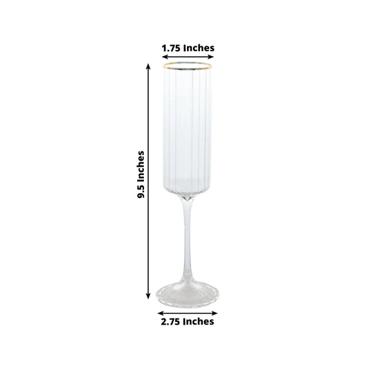6 - Pack Clear Modern Champagne Flutes – 7oz Real Glass, Ribbed Cylindrical Design with Gold Rim, Elegant Toasting Glasses for Weddings & Celebrations – 9.5" Tall - Bell Racket Store