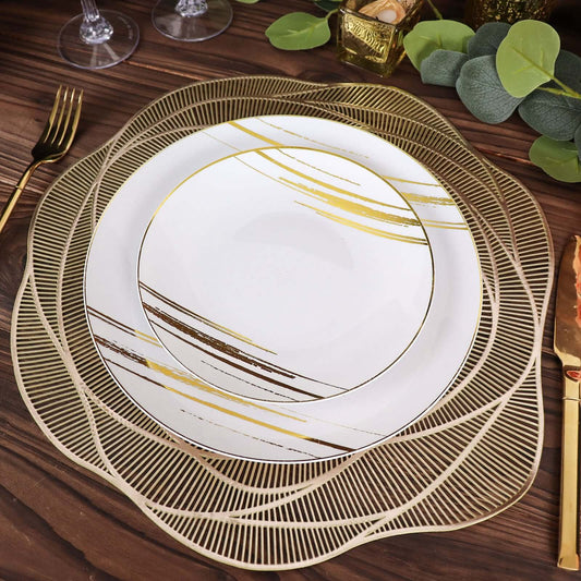 6 - Pack Dining Table Mats Rose Flower Design Metallic Gold - Vinyl Round Non - Slip and Washable Table Mats 15" - Bell Racket Store