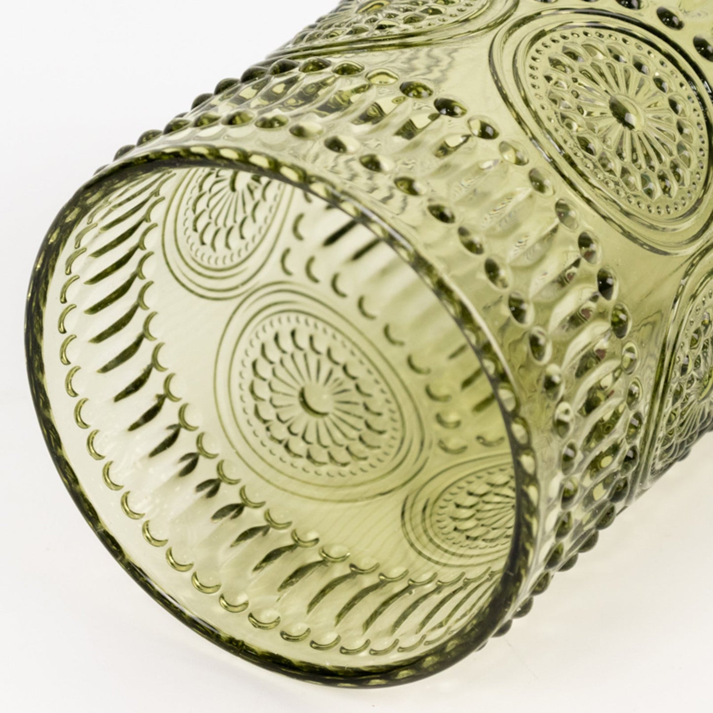 6 - Pack Glass Tumblers Dusty Sage Green Vintage Embossed Design with Textured Floral Pattern - Highball Glasses for Drinks & Parties 14oz - Bell Racket Store