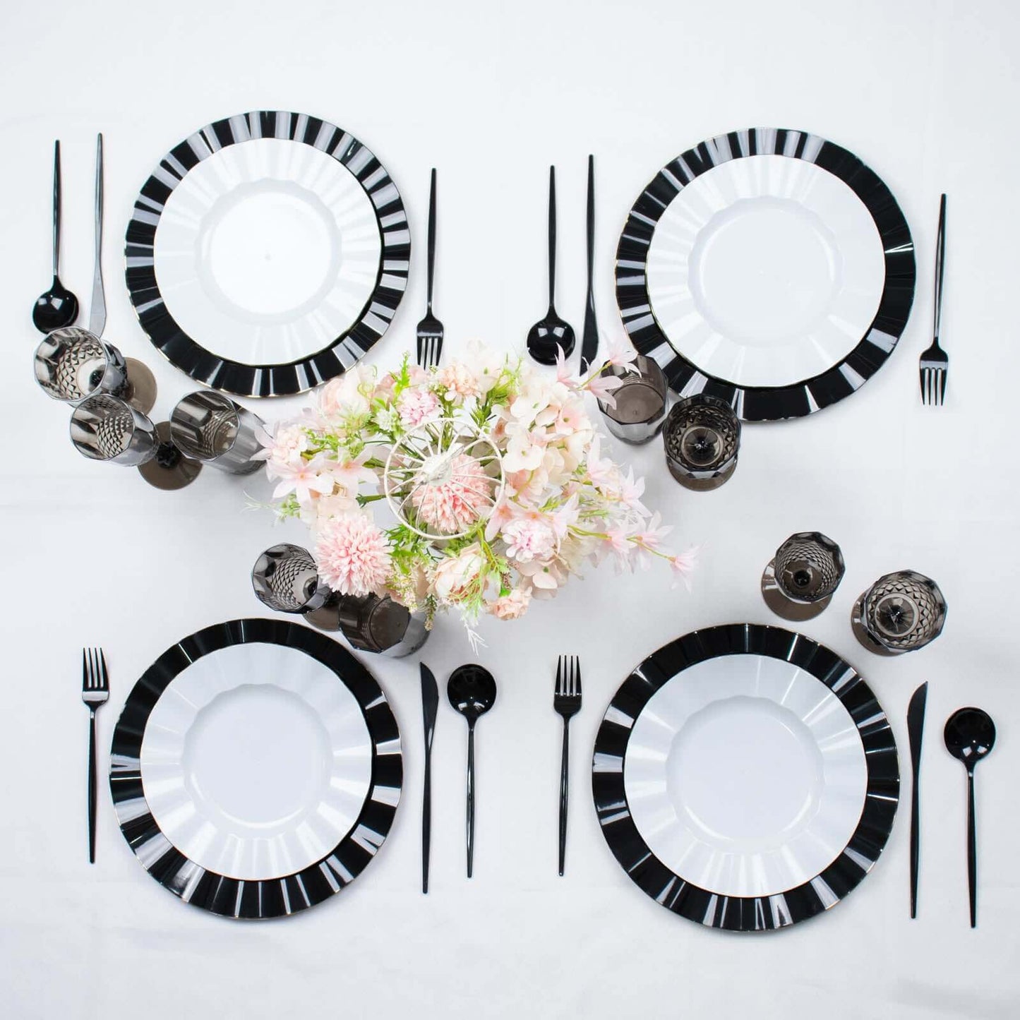 6 - Pack Plastic Wedding Toast Flutes Black Transparent Crystal Cut Style - Reusable Champagne Glasses 8oz - Bell Racket Store