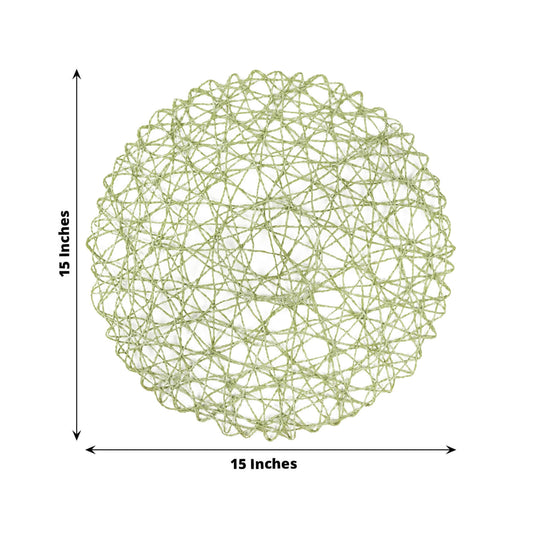 6 - Pack Table Placemats Woven Fiber Design Sage Green Round - Disposable Mats for Dining and Events 15" - Bell Racket Store