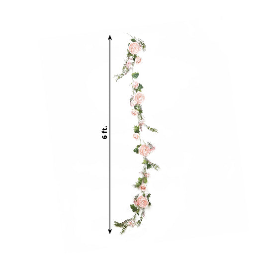 6ft Blush Silk Rose Peony Flower Garland, Mixed Floral Greenery Garland Artificial Hanging Vine - Bell Racket Store
