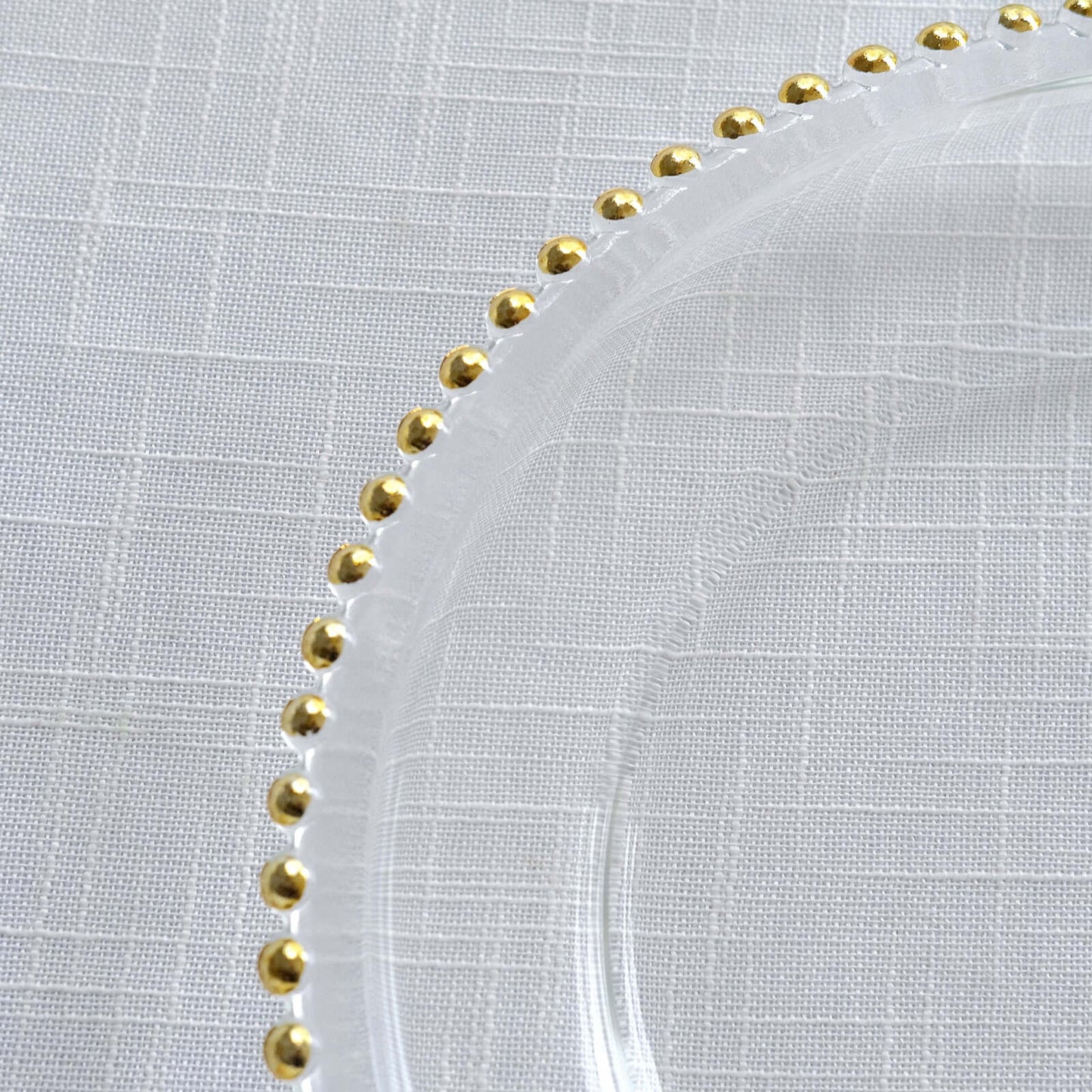 8 - Pack Glass Round Charger Plates 12" Clear with Gold Beaded Rim, Event Tabletop Decorative Dinner Charger Tableware - NestOCart