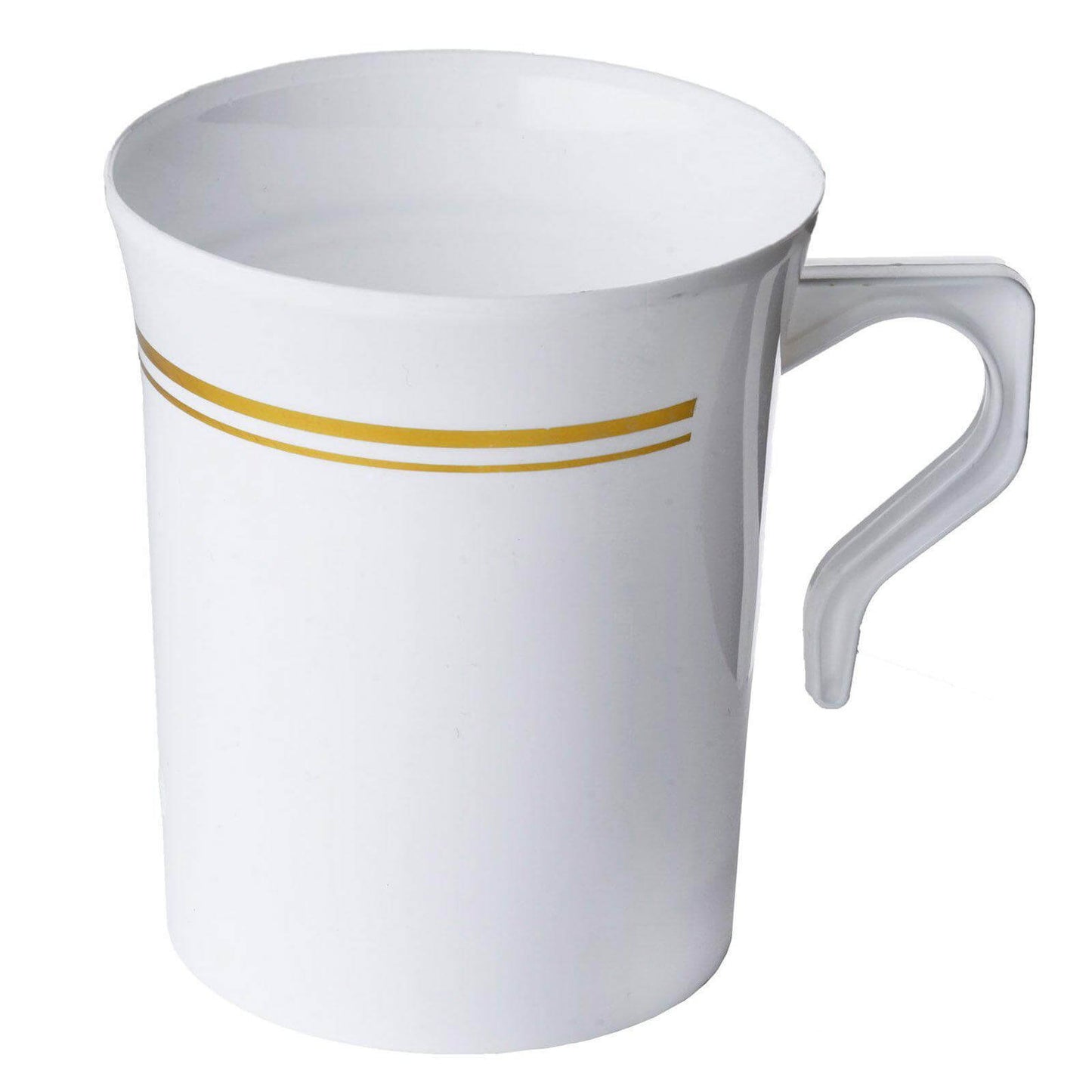 8 - Pack Plastic Coffee Mugs White with Gold Stripes - Sturdy Disposable Cups for Coffee and Tea 8oz 4" - NestOCart