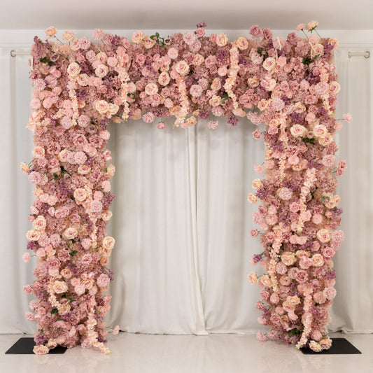 8ftx8ft Roll Up Flower Backdrop for Arch Stand, Dusty Rose with Fabric Backing - Artificial Silk Roses, Hydrangeas & Chrysanthemums for Weddings - Bell Racket Store