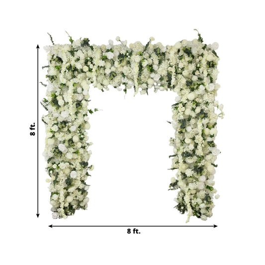 8ftx8ft Roll Up Flower Backdrop for Arch Stand, White with Fabric Backing - Artificial Silk Roses, Hydrangeas & Chrysanthemums for Weddings - Bell Racket Store