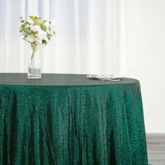 Sequin 132" Round Tablecloth Hunter Emerald Green - Seamless Dazzling Table Cover