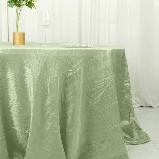 Taffeta 132" Round Tablecloth Sage Green - Seamless Accordion Crinkle Table Cover