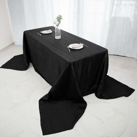 Taffeta 90"x156" Rectangle Tablecloth Black - Accordion Crinkle Seamless Table Cover