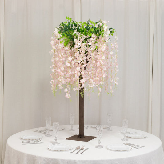 Blush Artificial Wisteria Tree – 4ft Cascading Silk Flowers with Natural Trunk for Weddings, Receptions & Event Centerpieces - Bell Racket Store