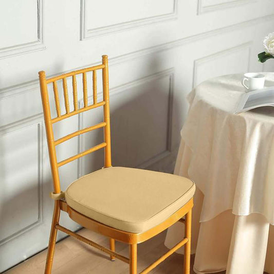 Chiavari Chair Cushion with 1.5" Thick Memory Foam and Ties Champagne - Stylish Removable Cover for Comfort - NestOCart