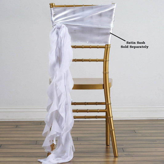 Chiffon Chair Sash with Curly Design White - Stylish Event Decor for Weddings & Gatherings - NestOCart