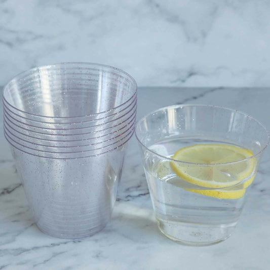 12-Pack Plastic Party Glasses Blush Glittered - Stylish Disposable Cups for Parties 9oz
