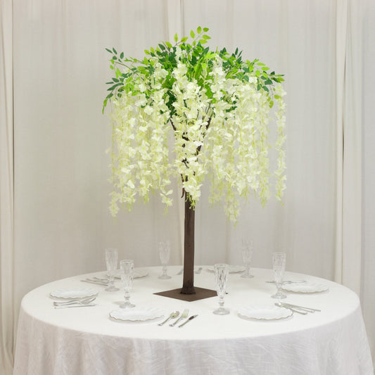Cream Artificial Wisteria Tree – 4ft Cascading Silk Flowers with Natural Trunk for Weddings, Receptions & Event Centerpieces - Bell Racket Store