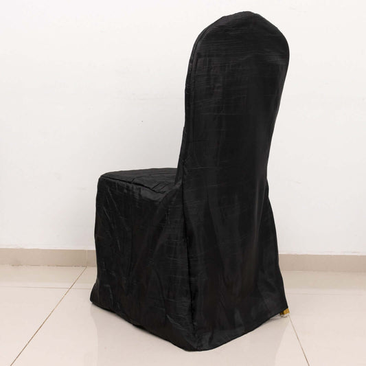 Crinkle Crushed Taffeta Chair Cover for Banquet Chairs Black - Reusable Slipcover - Bell Racket Store