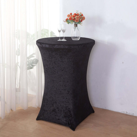 Crushed Velvet Spandex 30" Round Cocktail Table Cover Black Smooth Highboy Tablecloth - Bell Racket Store