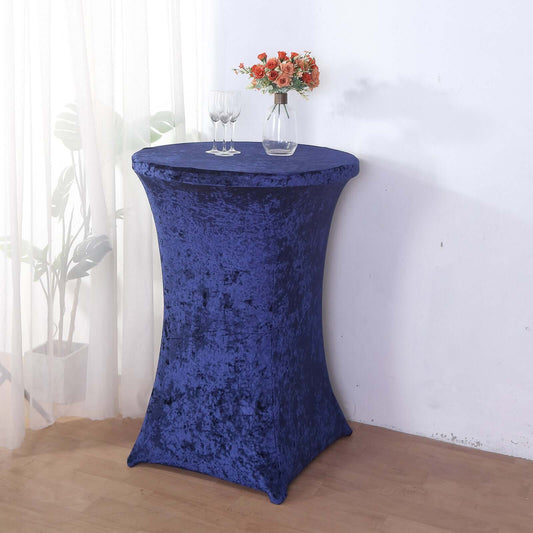Crushed Velvet Spandex 30" Round Cocktail Table Cover Navy Blue Smooth Highboy Tablecloth - Bell Racket Store