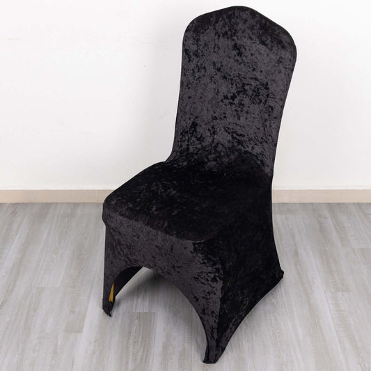 Crushed Velvet Spandex Banquet Chair Cover Fitted Slipcover Black - Stretch 190GSM Slipcover with Foot Pockets - Bell Racket Store