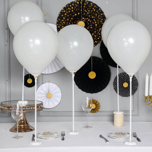 5 Pack White Balloon Centerpieces Holder with Floral Base, Table Top Balloon Stand Stick Kit - 17"