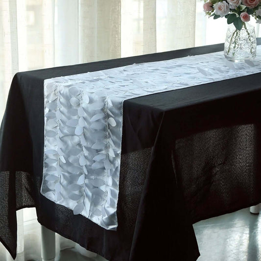 Taffeta Fabric 12"x108" Table Runner White 3D Leaf Petal - Stylish Wedding Decor