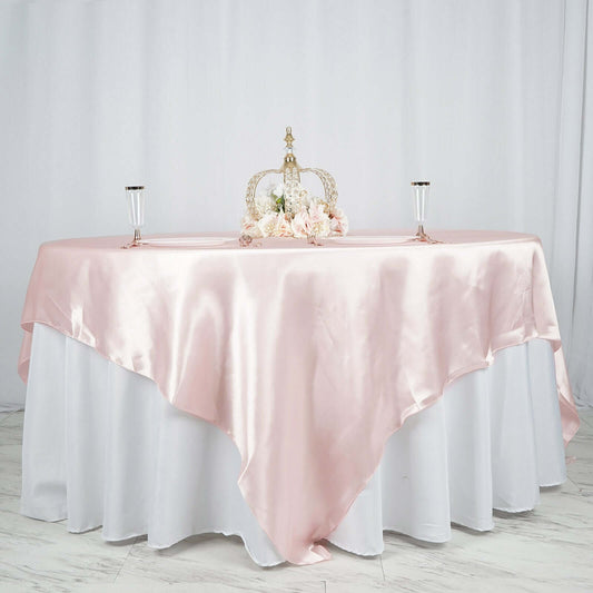 Satin 90"x90" Table Overlay Square Tablecloth Blush - Smooth Finish Table Topper