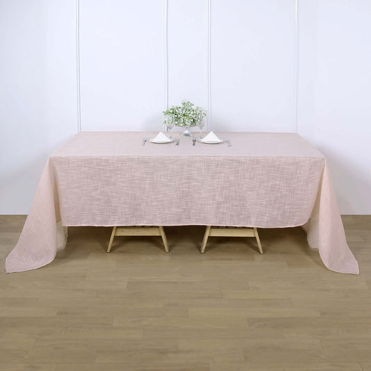 Faux Linen 90"x132" Rectangular Tablecloth Blush Seamless with Slubby Textured - Wrinkle Resistant & Seamless Table Cover